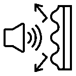 A speaker icon emitting sound waves that bounce off a wavy surface, representing sound reflection or echo.